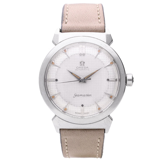 Stainless steel OMEGA Seamaster automatic wristwatch with hooded lugs. Made 1955