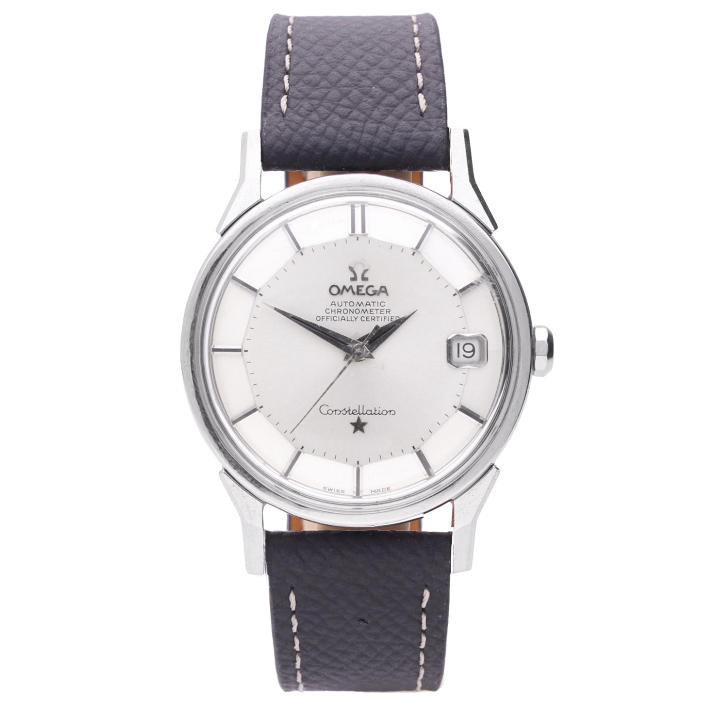 Stainless steel OMEGA Constellation automatic chronometre wristwatch with a pie-pan dial. Made 1973