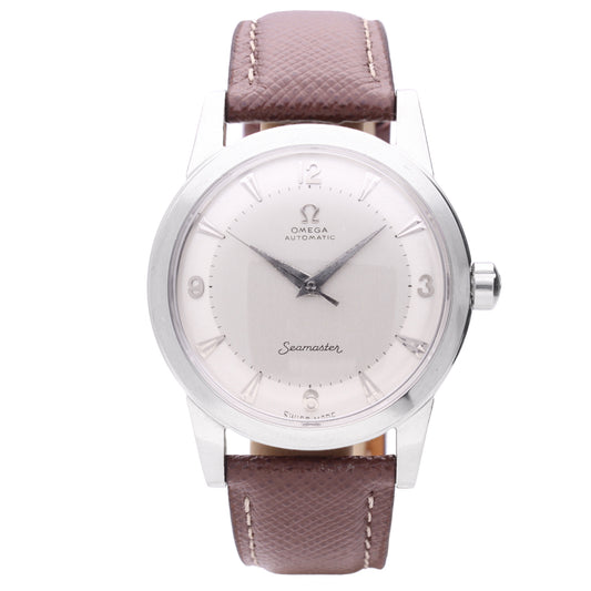 Stainless steel OMEGA Seamaster 'bumper' automatic wristwatch. Made 1953