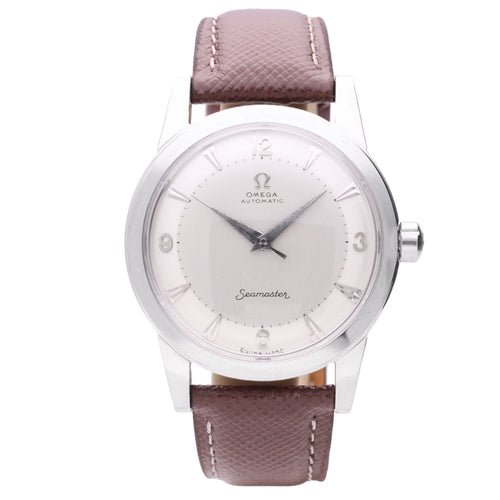 Stainless steel OMEGA Seamaster 'bumper' automatic wristwatch. Made 1953