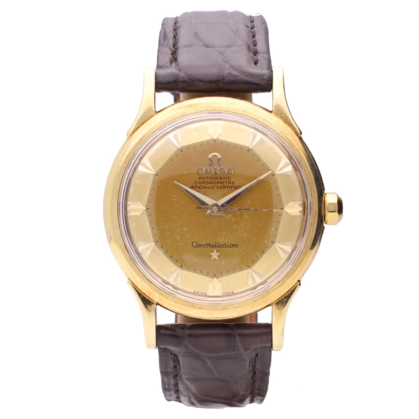 18ct yellow gold OMEGA Constellation De Luxe automatic chronometer wristwatch. Made 1956