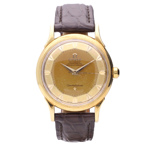 18ct yellow gold OMEGA Constellation De Luxe automatic chronometer wristwatch. Made 1956