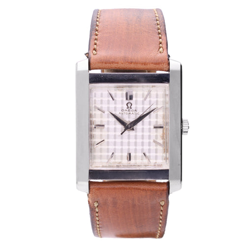 Stainless steel OMEGA automatic wristwatch with chequerboard dial. Made 1960