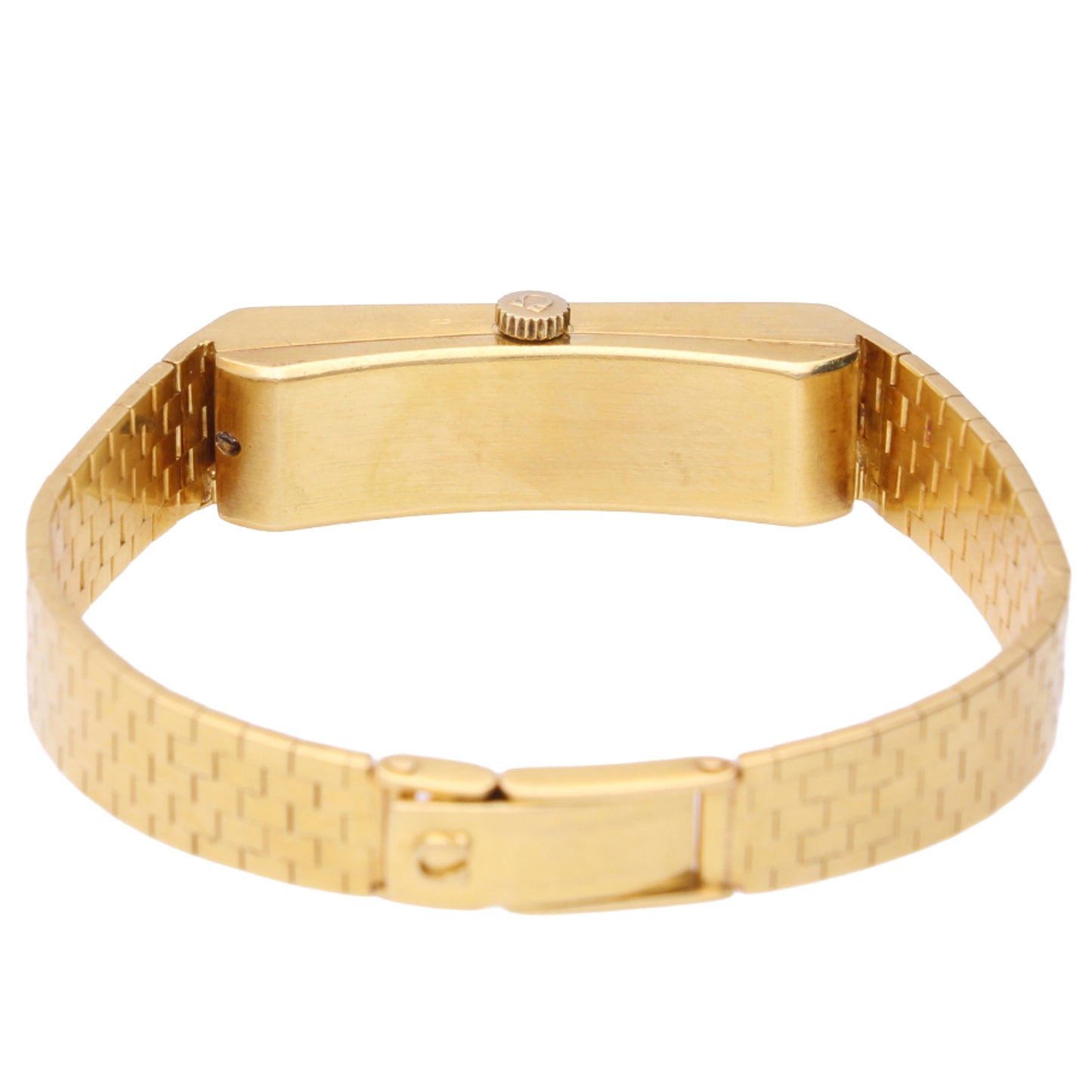 18ct yellow gold OMEGA rectangular cased De Ville bracelet watch. Made 1972