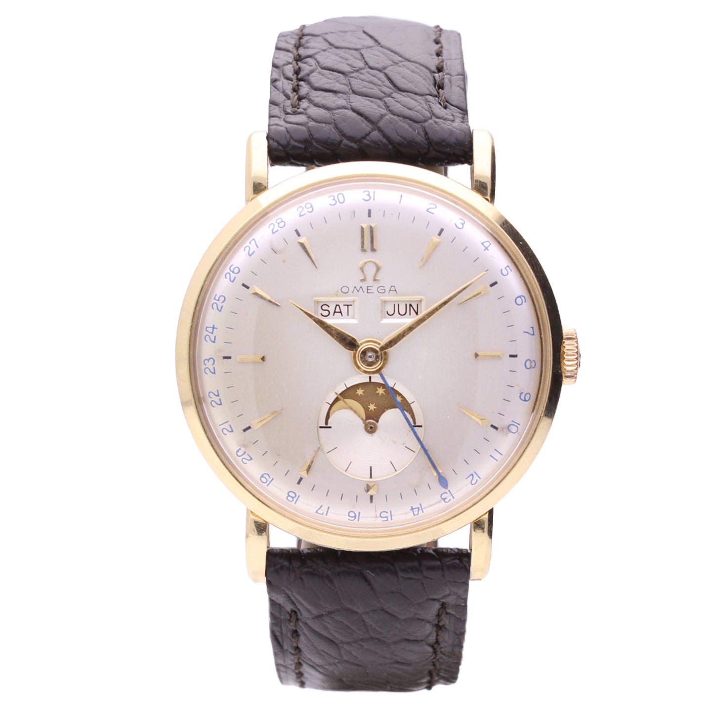 14ct yellow gold OMEGA Cosmic Triple Date calendar wristwatch. Made 1952