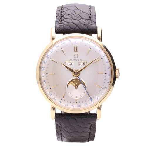 14ct yellow gold OMEGA Cosmic Triple Date calendar wristwatch. Made 1952