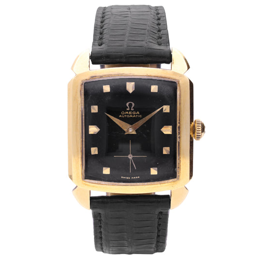 18ct yellow gold OMEGA Carré bumper automatic wristwatch. Made 1952