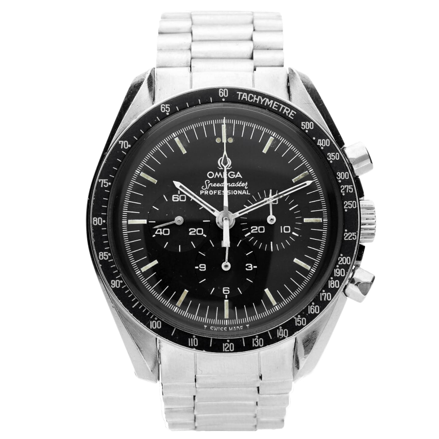 Stainless steel OMEGA ref. 145.022-76 Speedmaster professional chronograph wristwatch. Made 1977