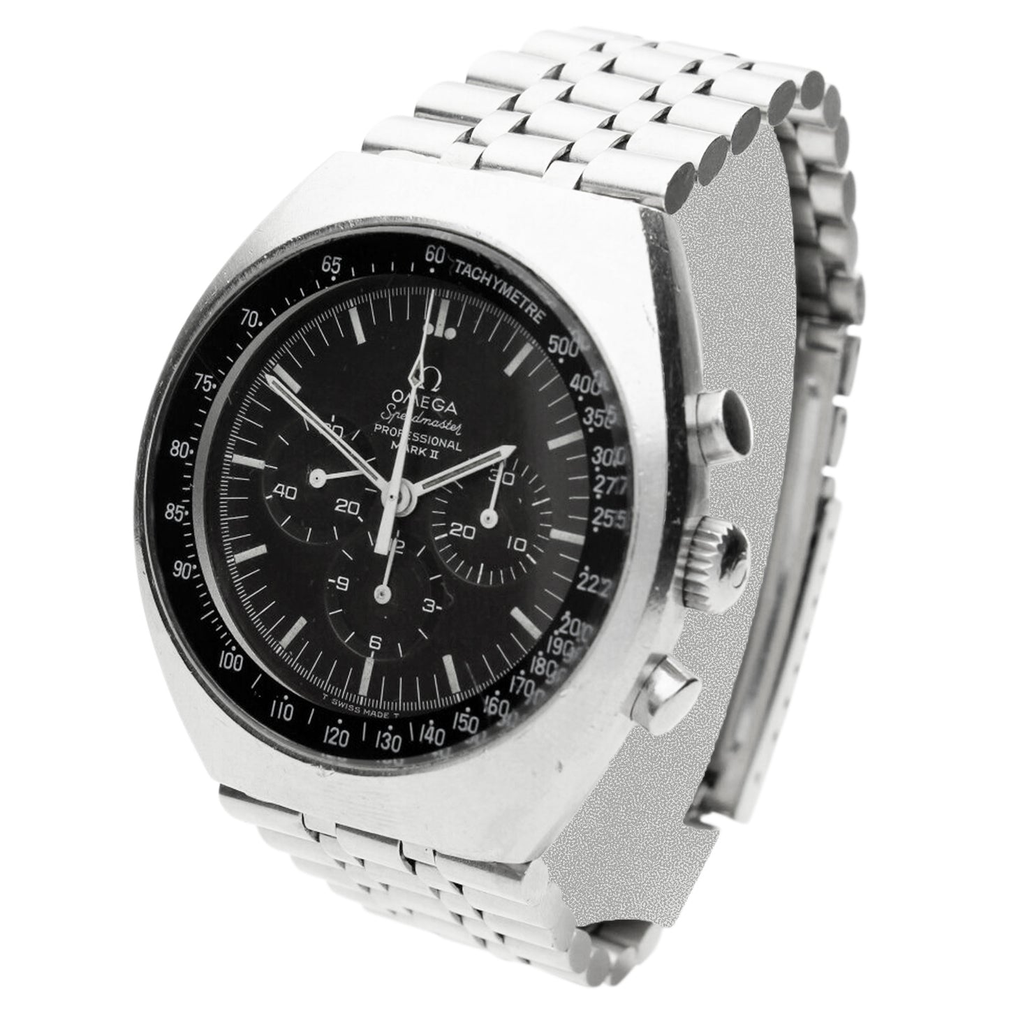 Stainless steel Speedmaster Mark II chronograph bracelet watch. Made 1970