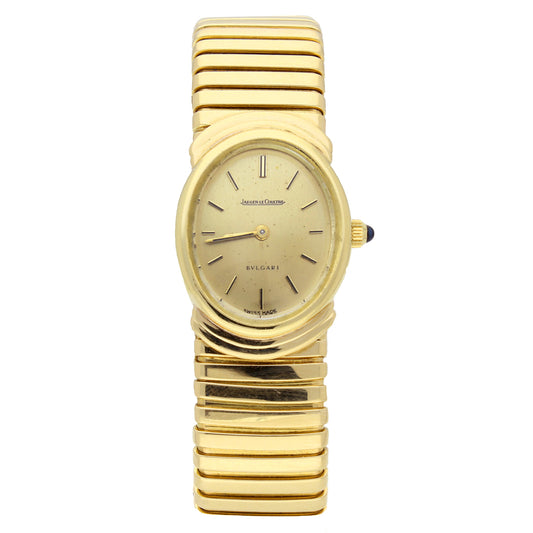 18ct yellow gold Jaeger-LeCoultre ref. 6012 'Tubogas Serpenti ' bracelet watch, retailed by BVLGARI.  Made 1950's